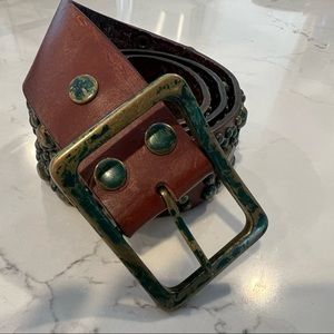Brown belt with verdigris studs size small